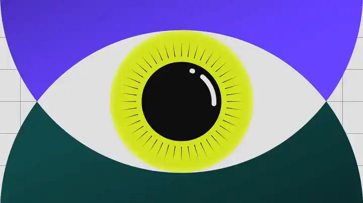 Image 2: Cavalry free motion design software real-time animation eye character in violet and yellow