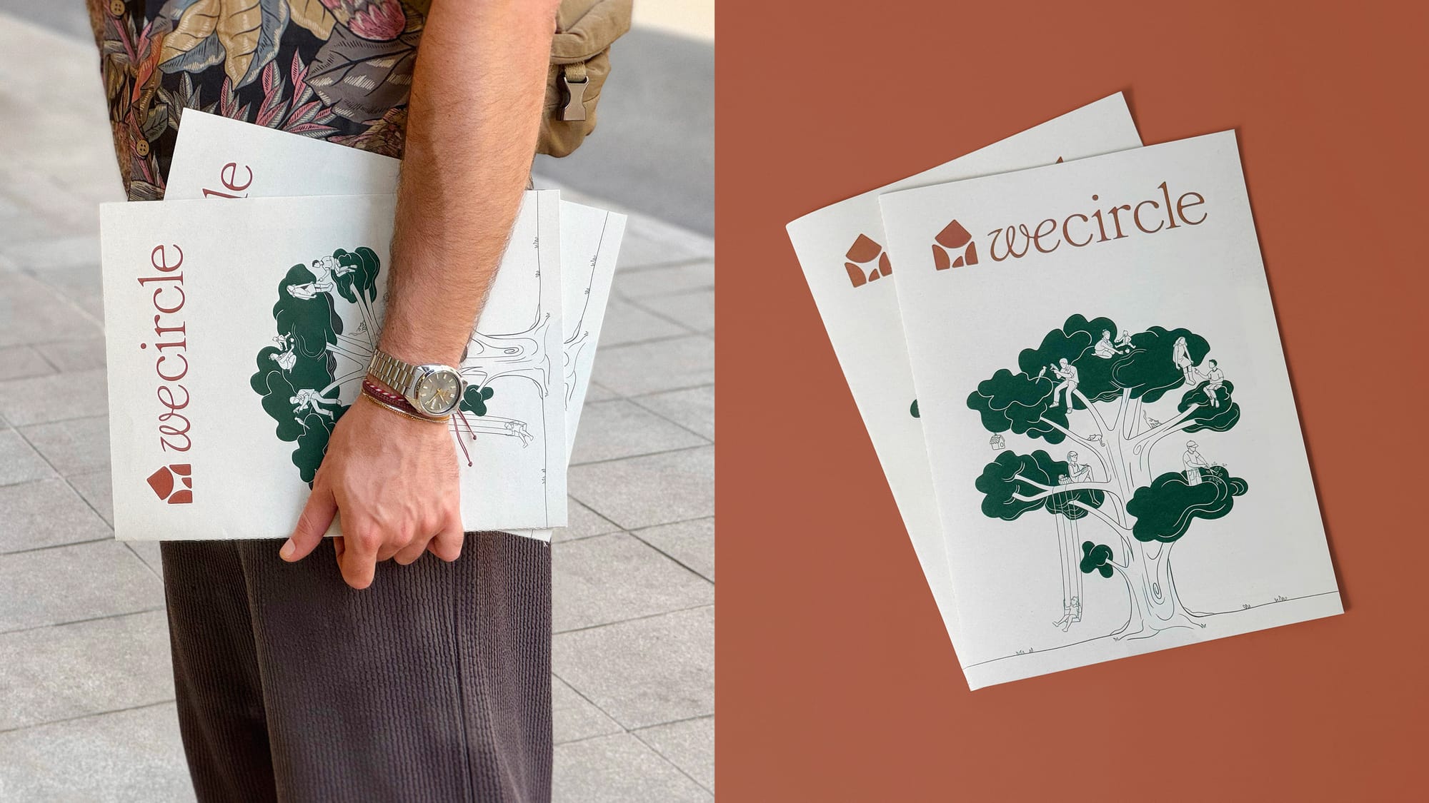 Image 2: wecircle visual identity editorial magazine spread by +Stüdyo