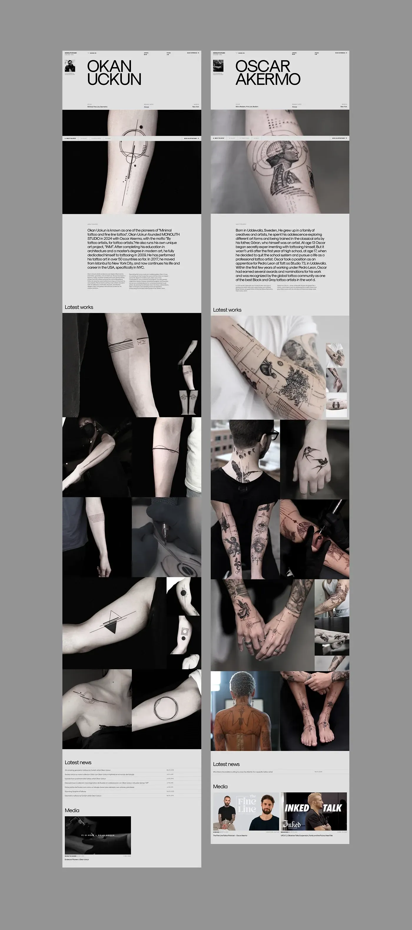 Monolith Tattoo Studio: Thiết kế web studio với phong cách editorial và 3D