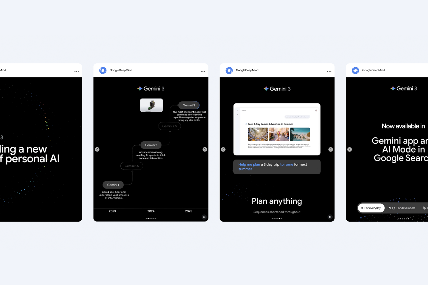 Image 4: Gemini visual identity system applied across Google DeepMind products