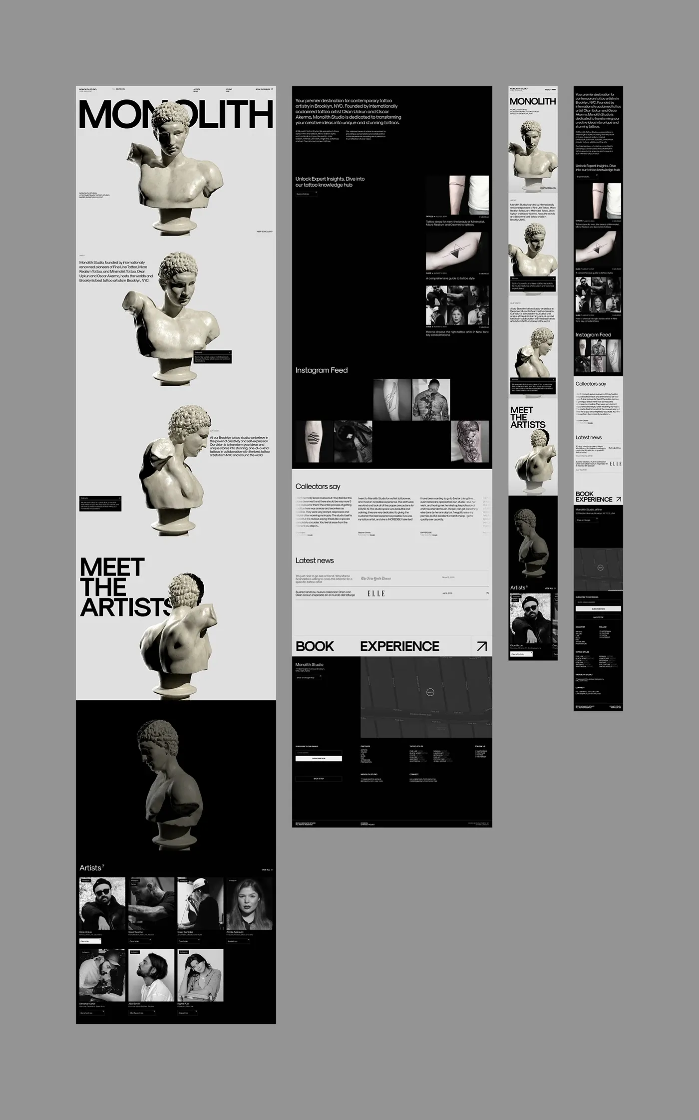 Image 2: Monolith tattoo studio web design home page — full-width editorial grid layout