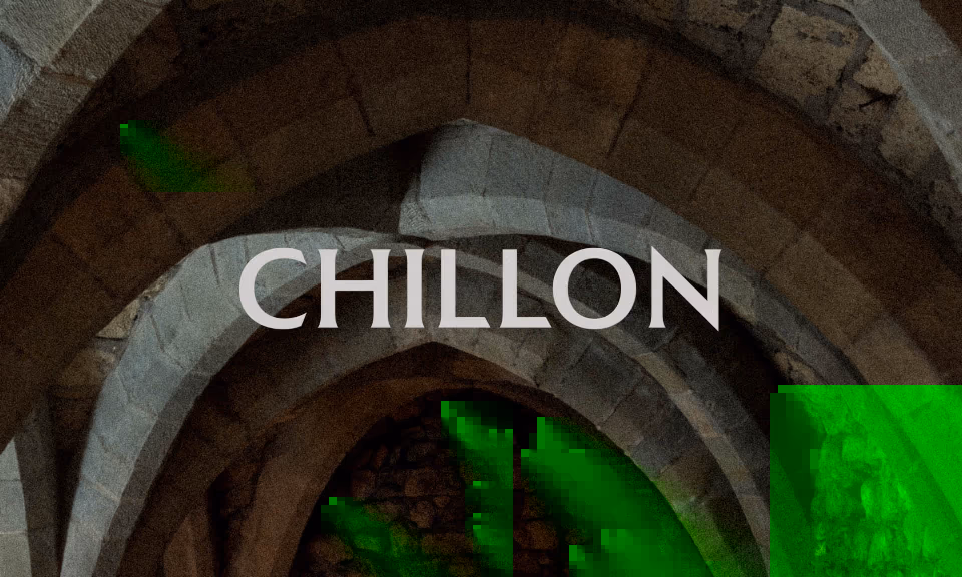 Image 7: Chillon Castle brand identity typography specimen showing stone-carved letterform contrast