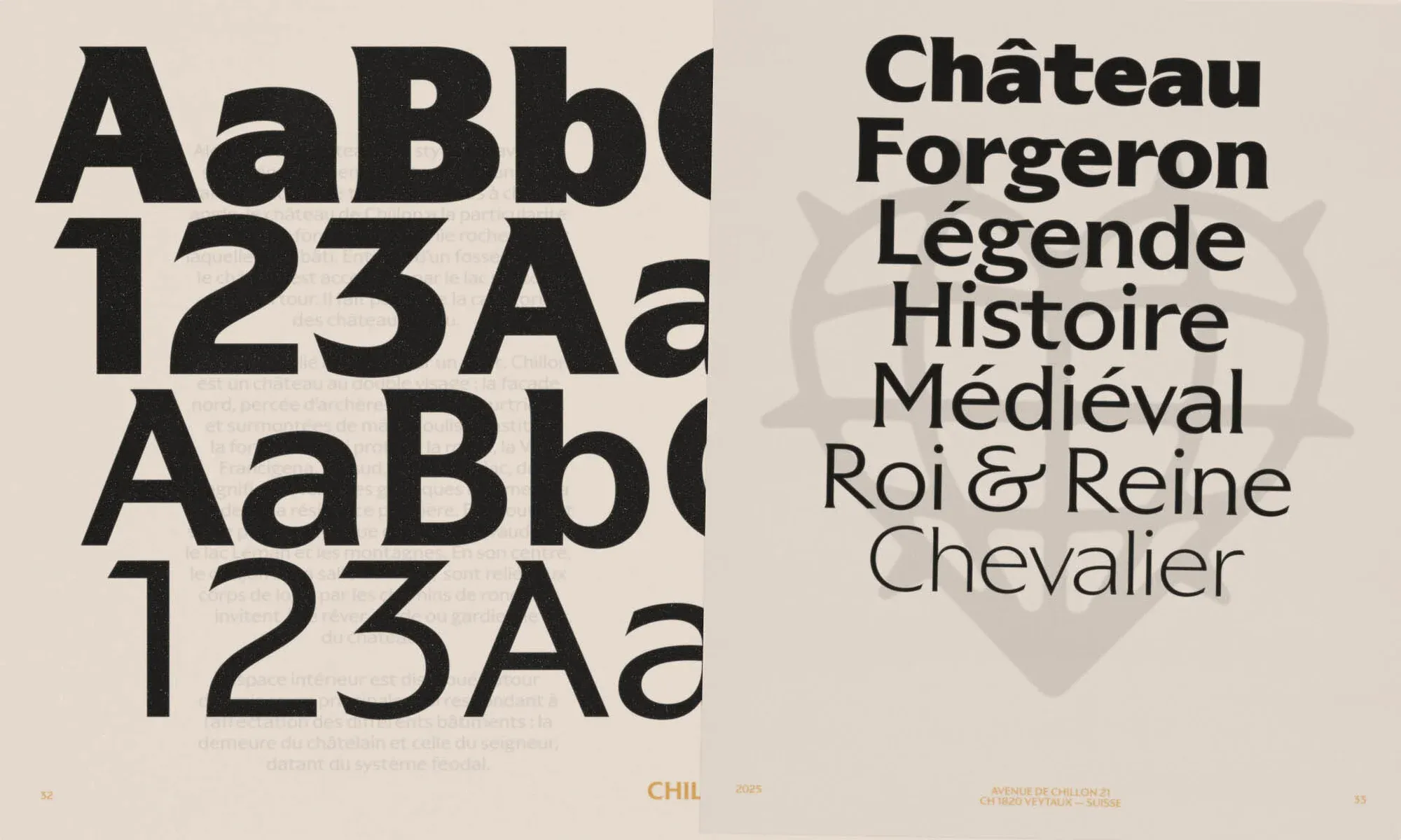 Image 1: Chillon Castle brand identity overview by Hymn studio showing heraldic color palette