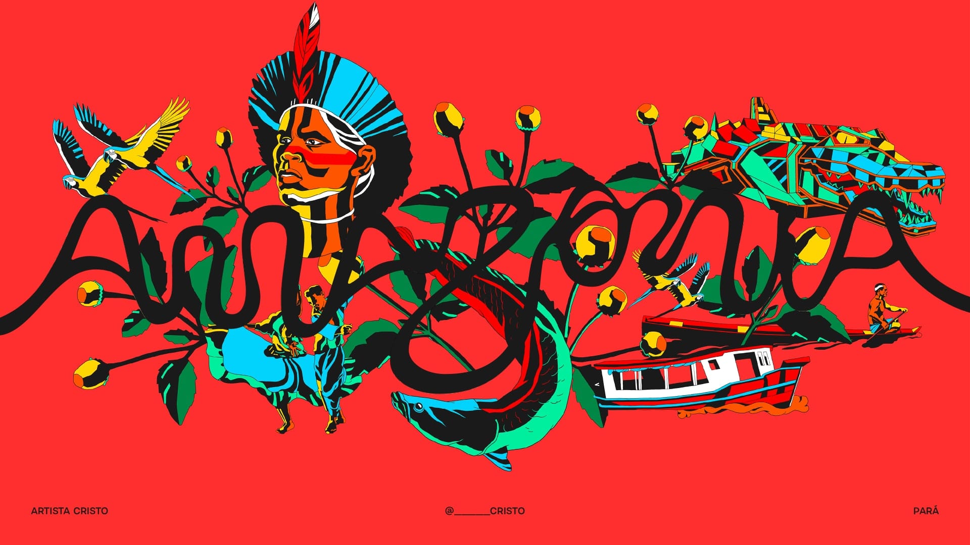 Image 6: Abstract branding illustration showing the intersection of river patterns and local Amazonian art styles.