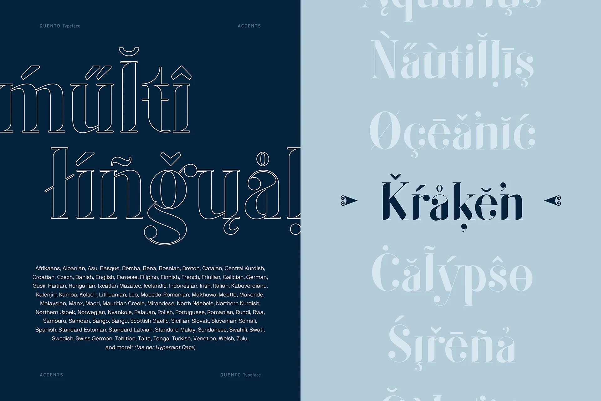 QUENTO display typeface Didone serif — full glyph set and editorial specimen