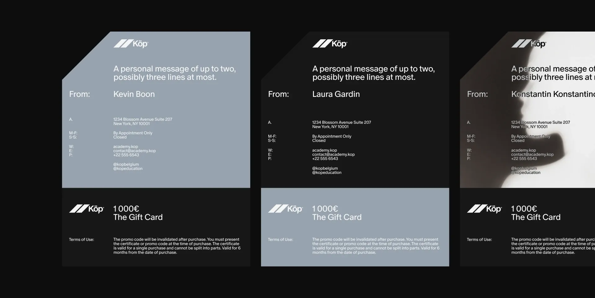 KOEP hair salon brand identity appointment card print materials