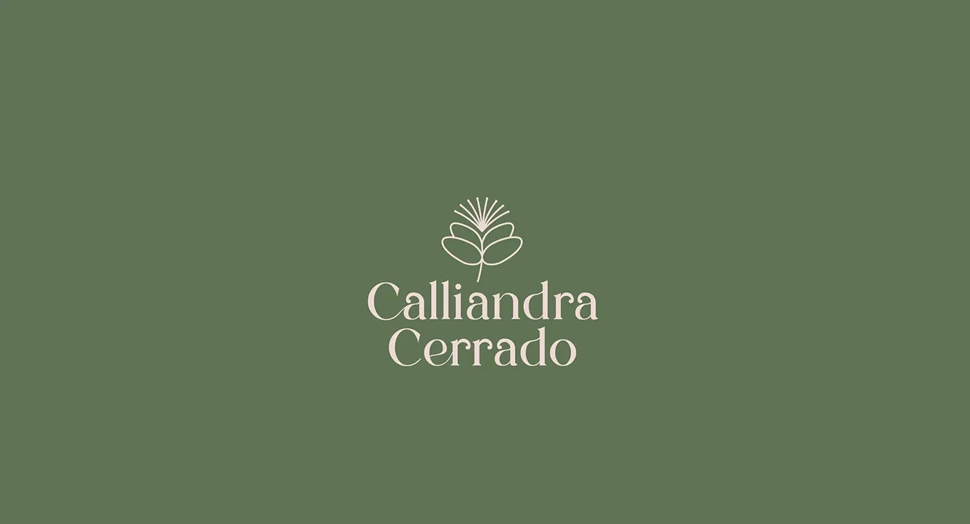 Image 1: Calliandra Cerrado branding logo on sage green background with calliandra flower icon