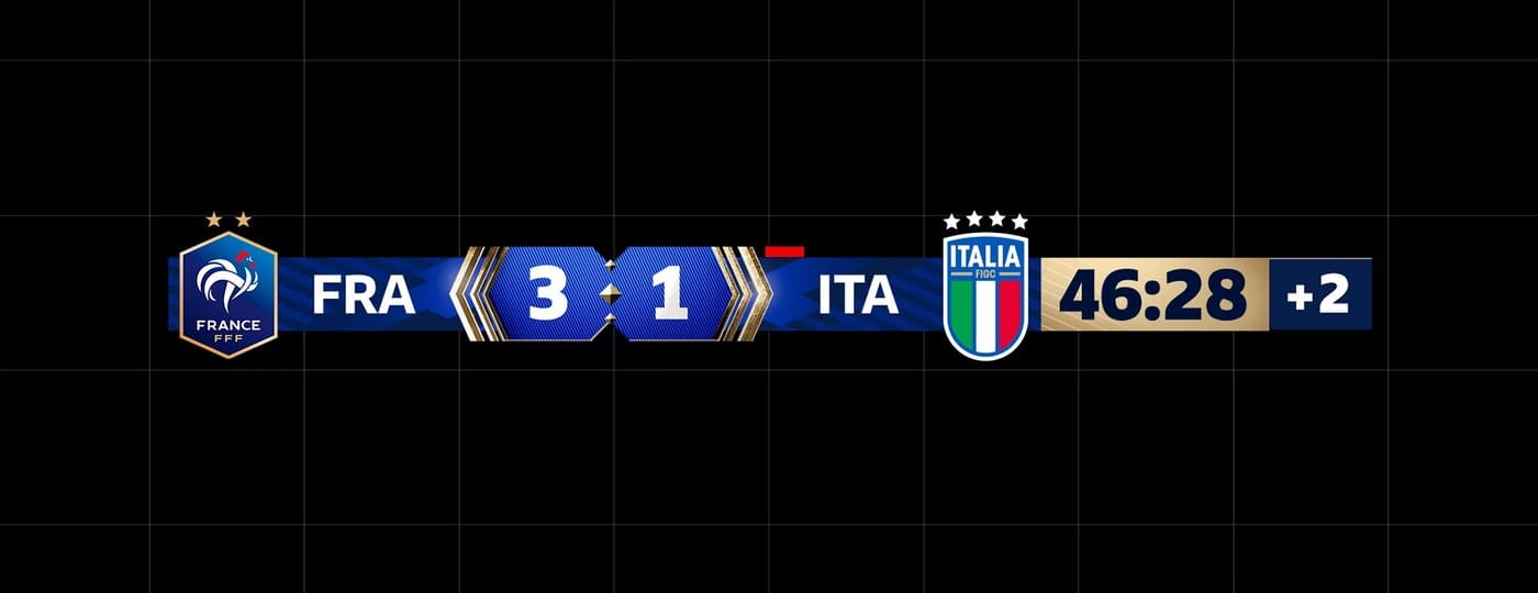 Image 2: sports motion design system scorebug gold octagonal frame pitch-side LED