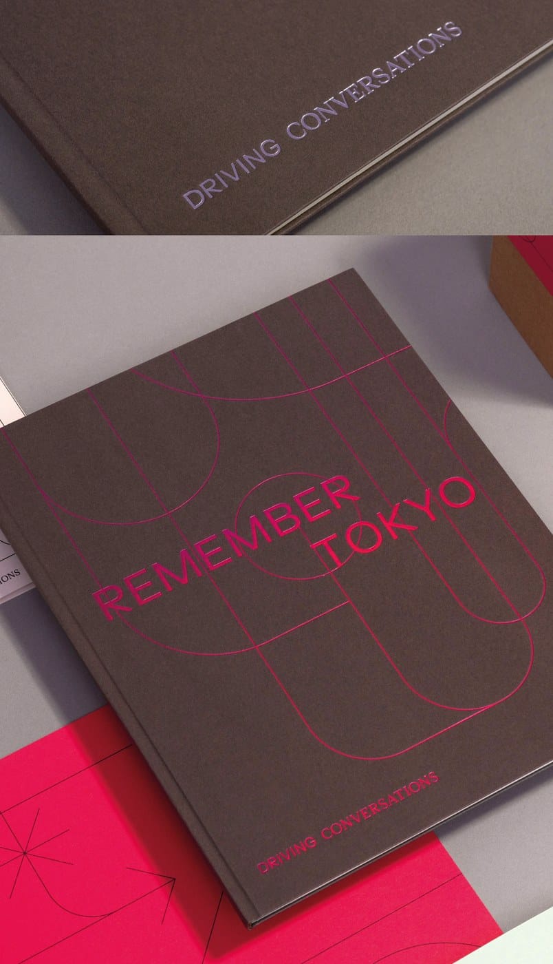 Image 2: graphic design with red and mint green paths representing visual identity