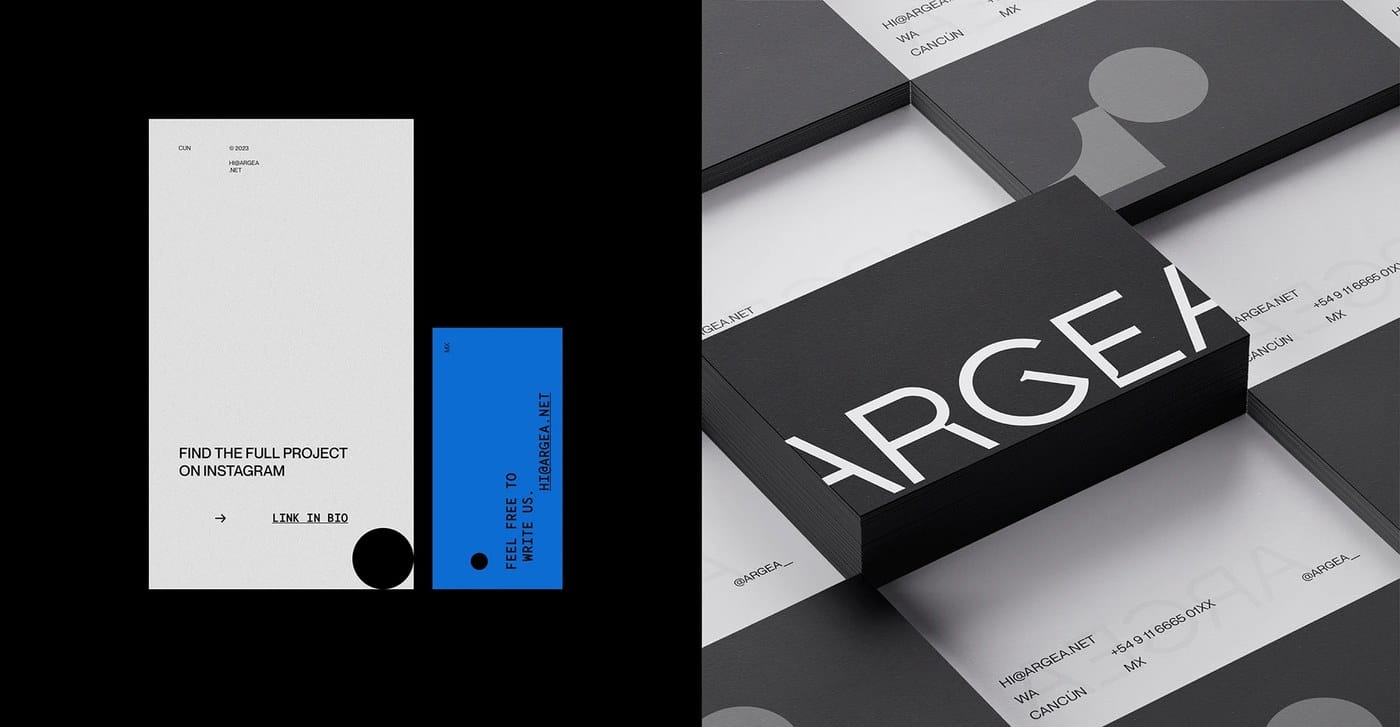Image 8: Argea brand identity design minimal web UI with hairline grid and bracketed navigation