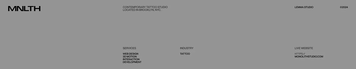 Monolith Tattoo Studio: Thiết kế web studio với phong cách editorial và 3D