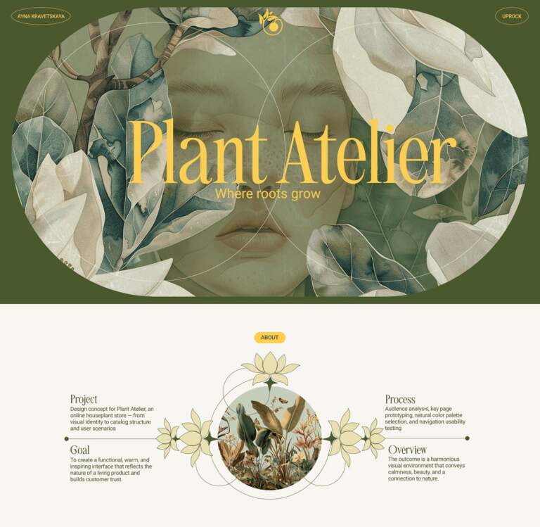 Plant Atelier e-commerce design homepage