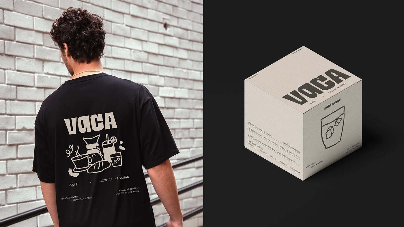 Image 6: VACA Branding application detail — display typography design by Micaela Gushiken