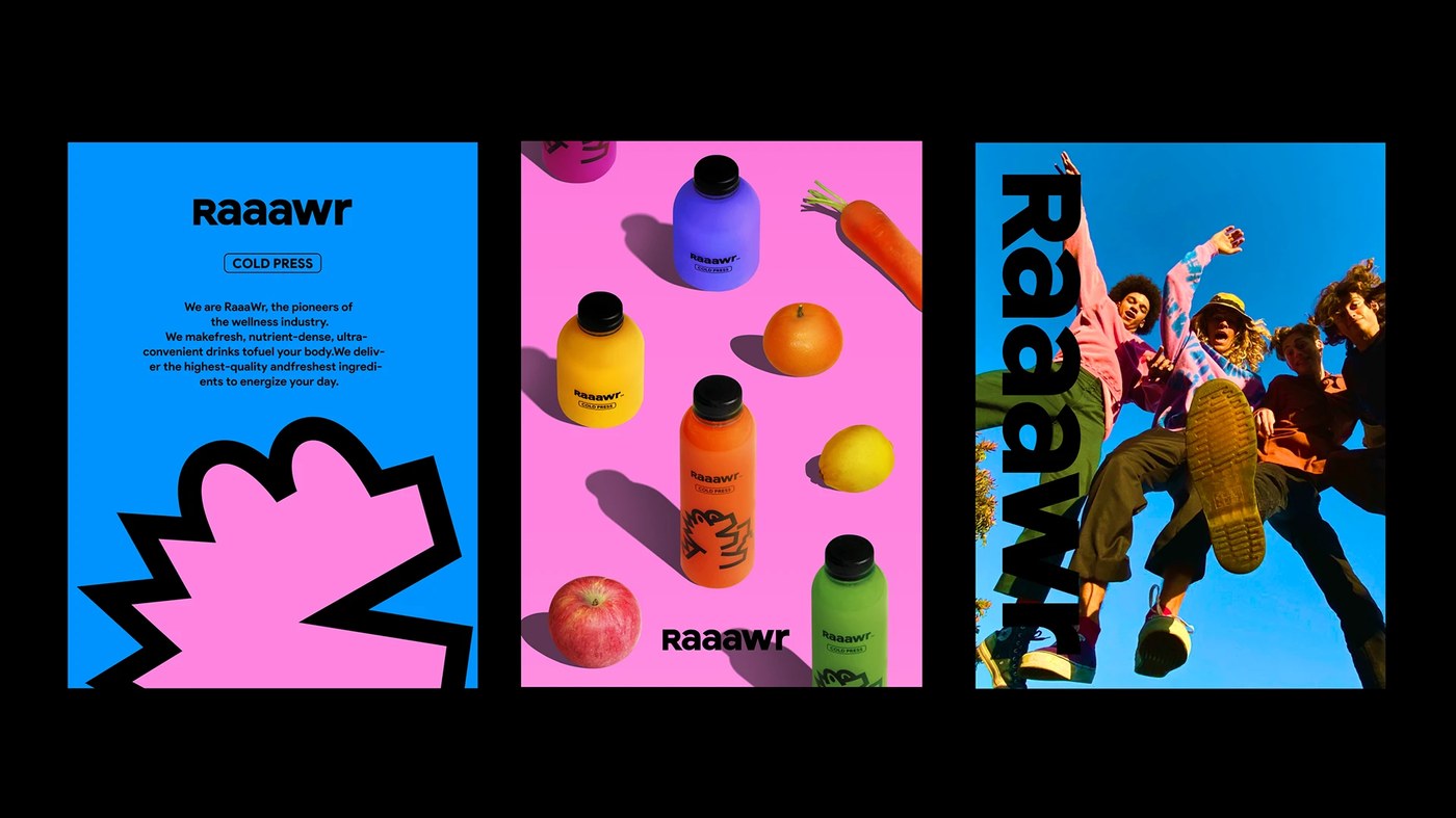 Image 7: Raaawr Brand Design packaging labels and flavor variations — cold-pressed juice brand by lin soso