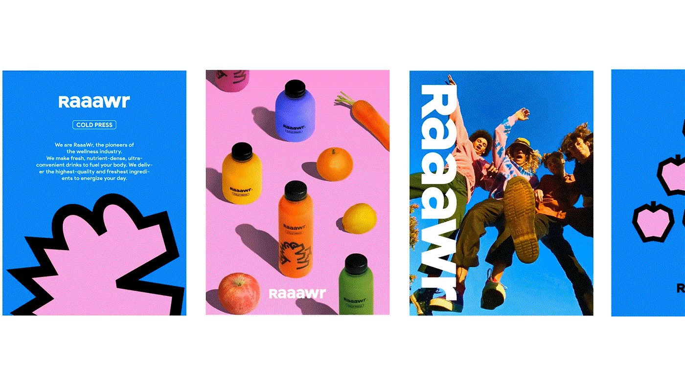 Image 8: Raaawr Brand Design physical merchandise and retail pop-up store — cold-pressed juice brand by lin soso
