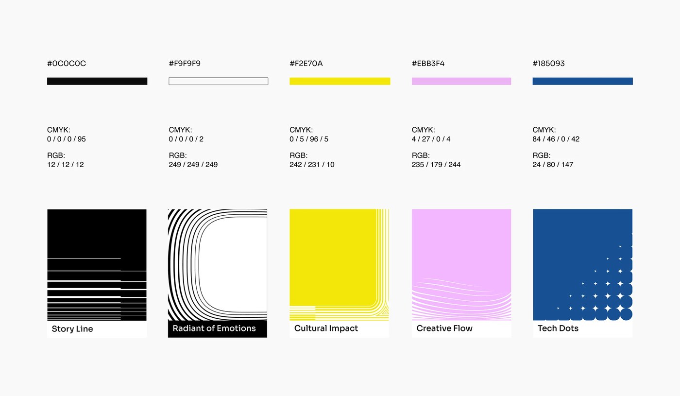 Image 5: Five distinct visual concepts and color systems of the museum brand identity design.
