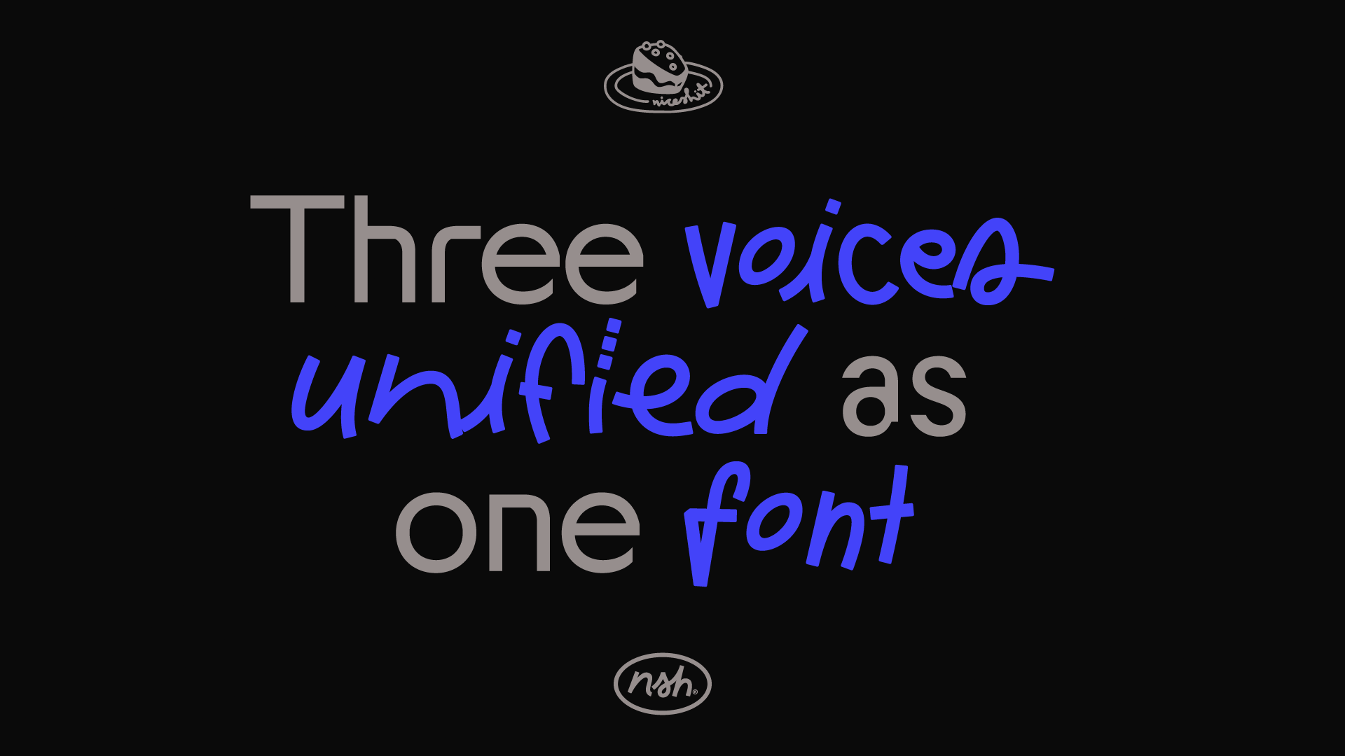 Image 4: Type specimen reading Three voices unified as one font.