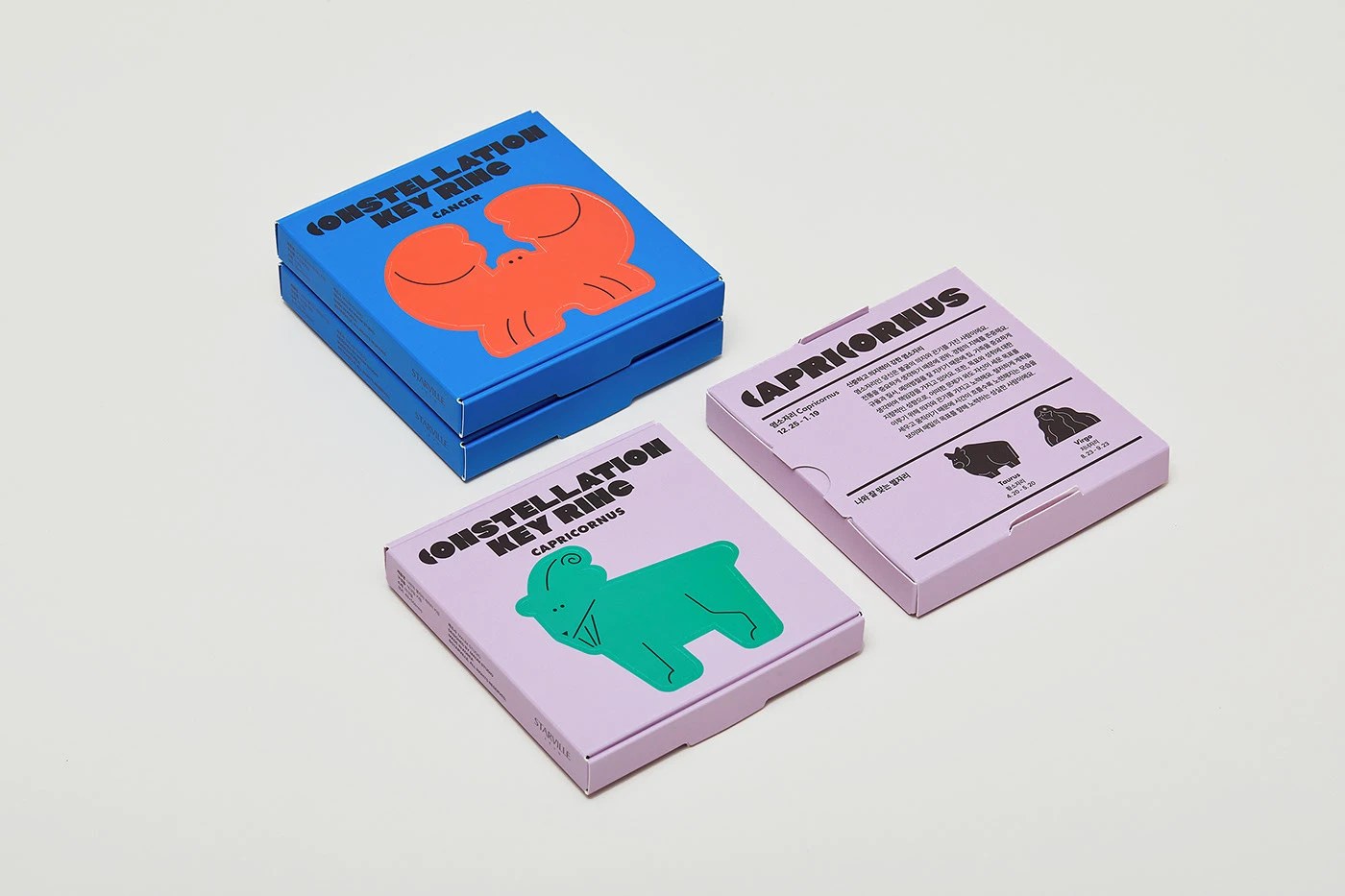 Image 4: Starville constellation packaging design — Cancer and Capricorn boxes with inner card