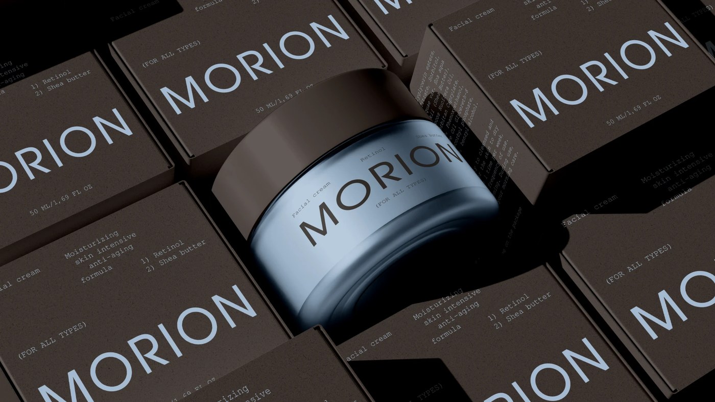 Image 4: Cosmetics packaging design cardboard box detail, displaying precise sans-serif layout specifications and ingredients printed in charcoal ink.
