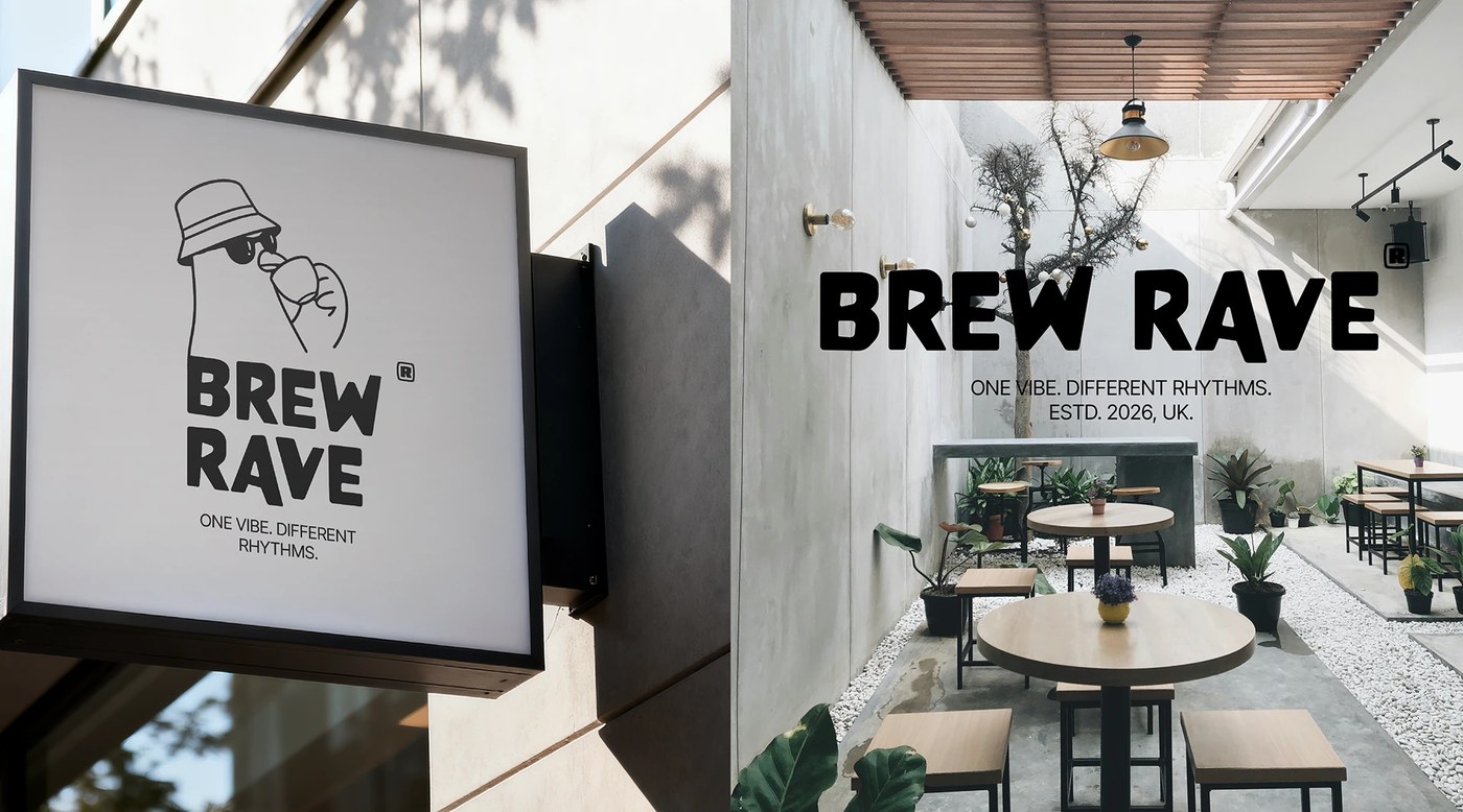 Image 2: BREW RAVE \ Identity \ Logo composition detail — brand identity design by Valeriia Oprishan