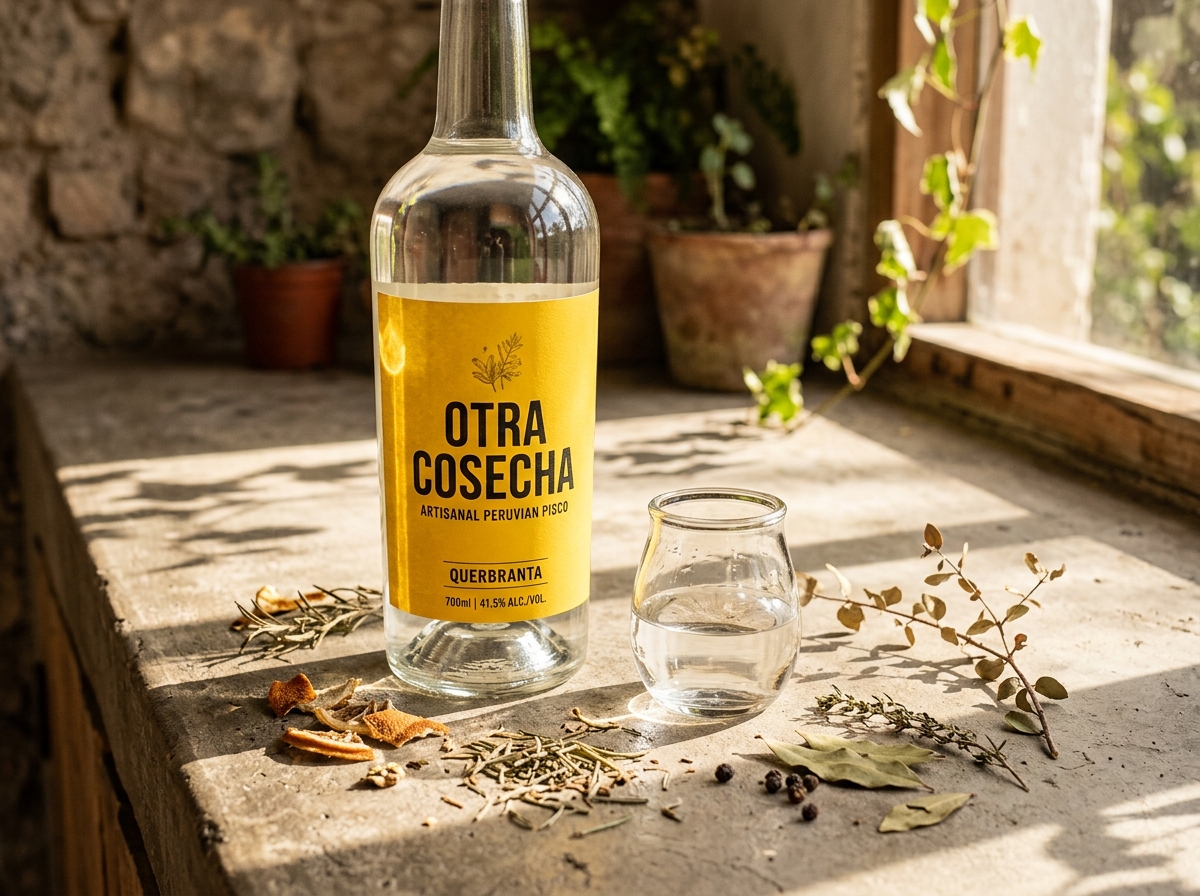 Image 4: Atmospheric still life layout photo showcasing custom pisco branding design elements