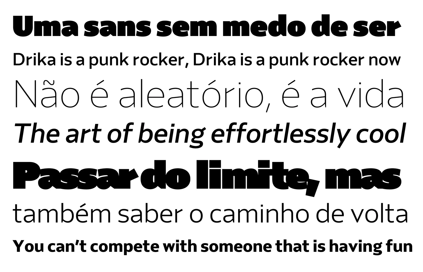 Image 1: Drika sans serif weight range displayed across a minimal white layout — Drika typeface