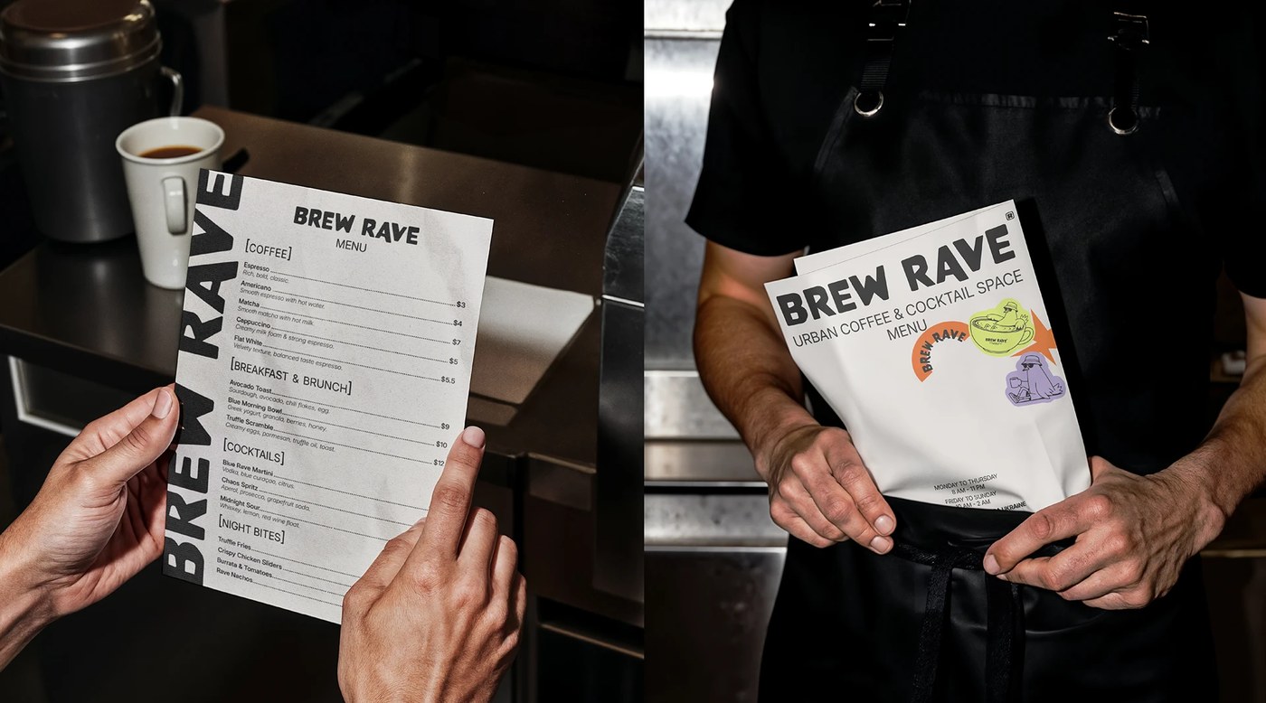 Image 4: BREW RAVE \ Identity \ Logo application detail — brand identity design by Valeriia Oprishan