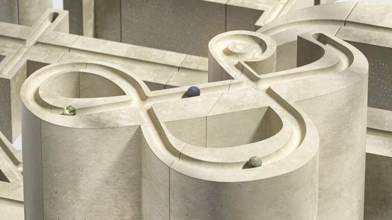 Image 1: 3D motion design Cinema 4D Redshift Andrew Moskvin outdoor scene with abstract letterforms