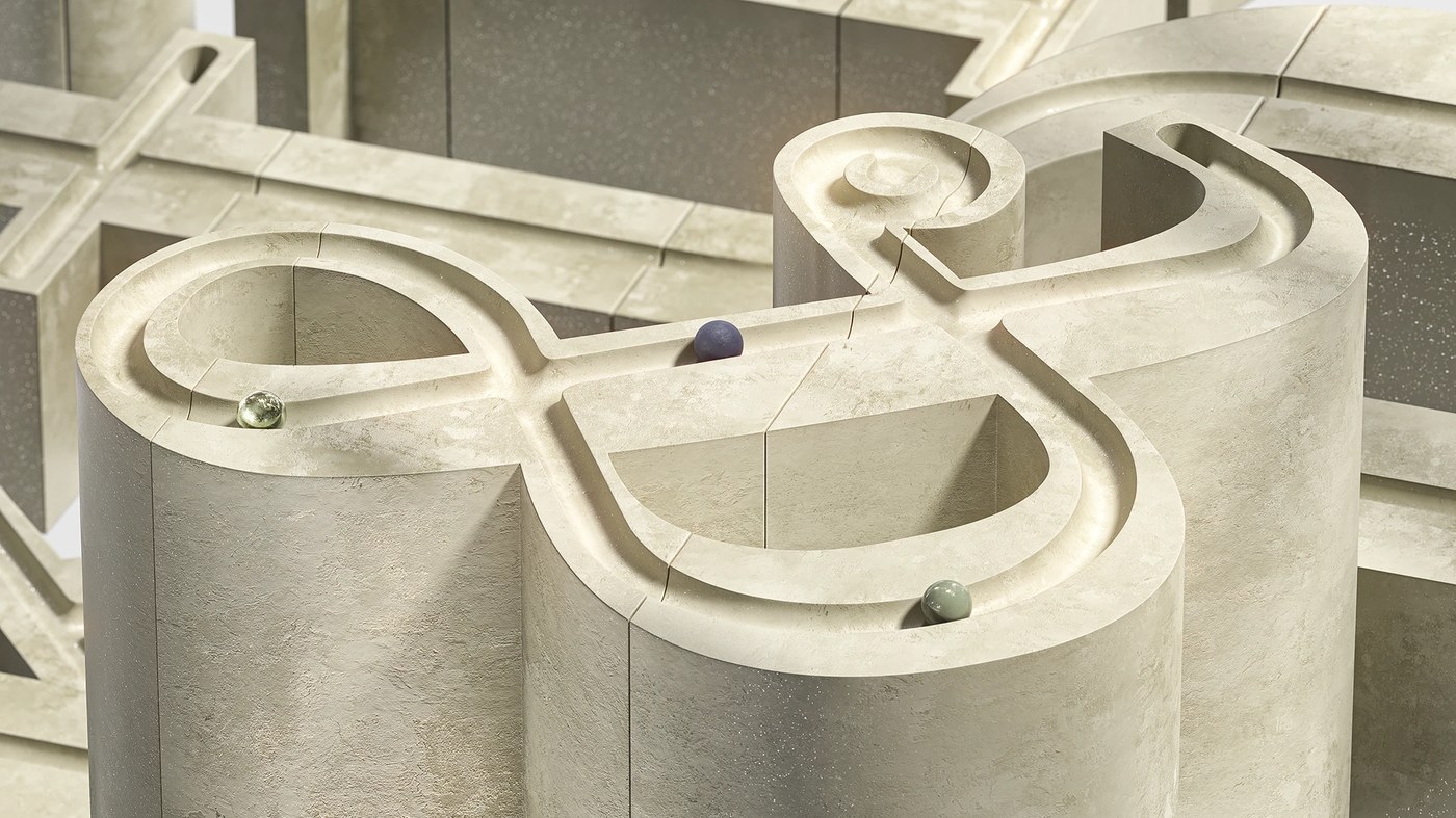 Image 1: 3D motion design Cinema 4D Redshift Andrew Moskvin outdoor scene with abstract letterforms