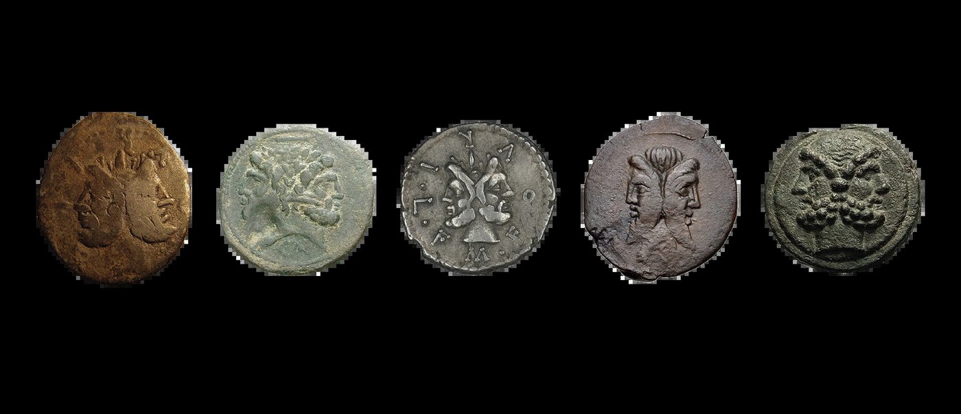 Image 2: Ancient coin detail highlighting the Janus concept of this web design visual identity system branding.