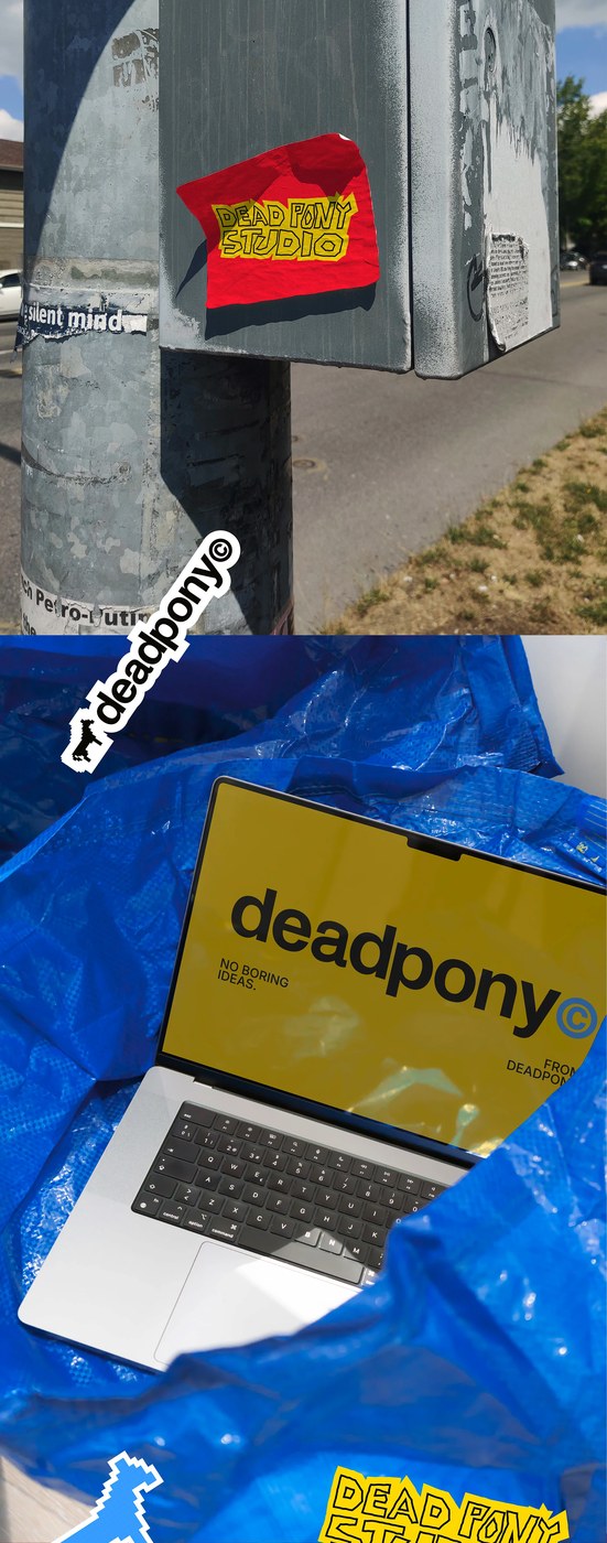 Image 5: Deadpony Studio brand identity design merch application by Anna Matevosian