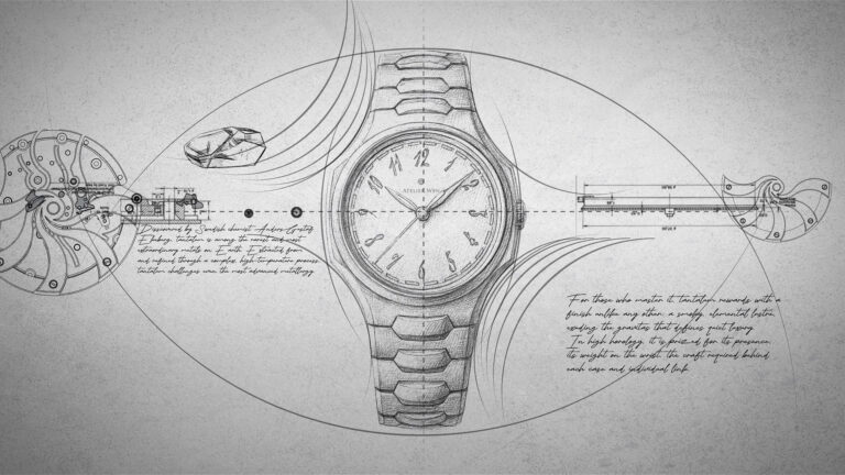 Image 8: Technical sketch of a wristwatch with mechanical components and annotations