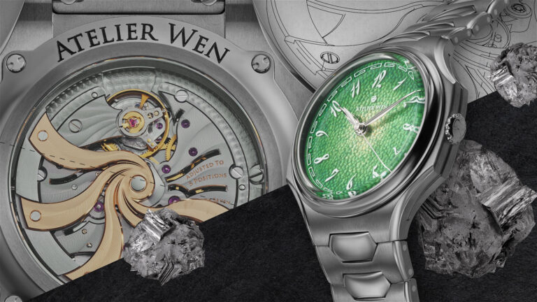 Image 9: Atelier WEN watch with green dial and exposed mechanical movement