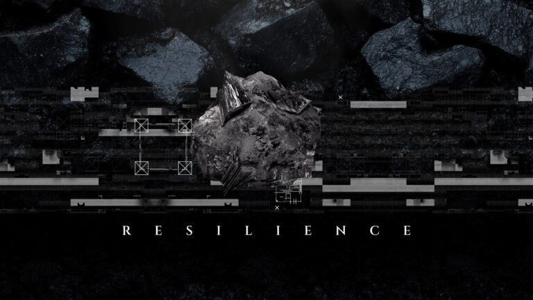 Image 3: Rock amidst digital glitch effects, word 