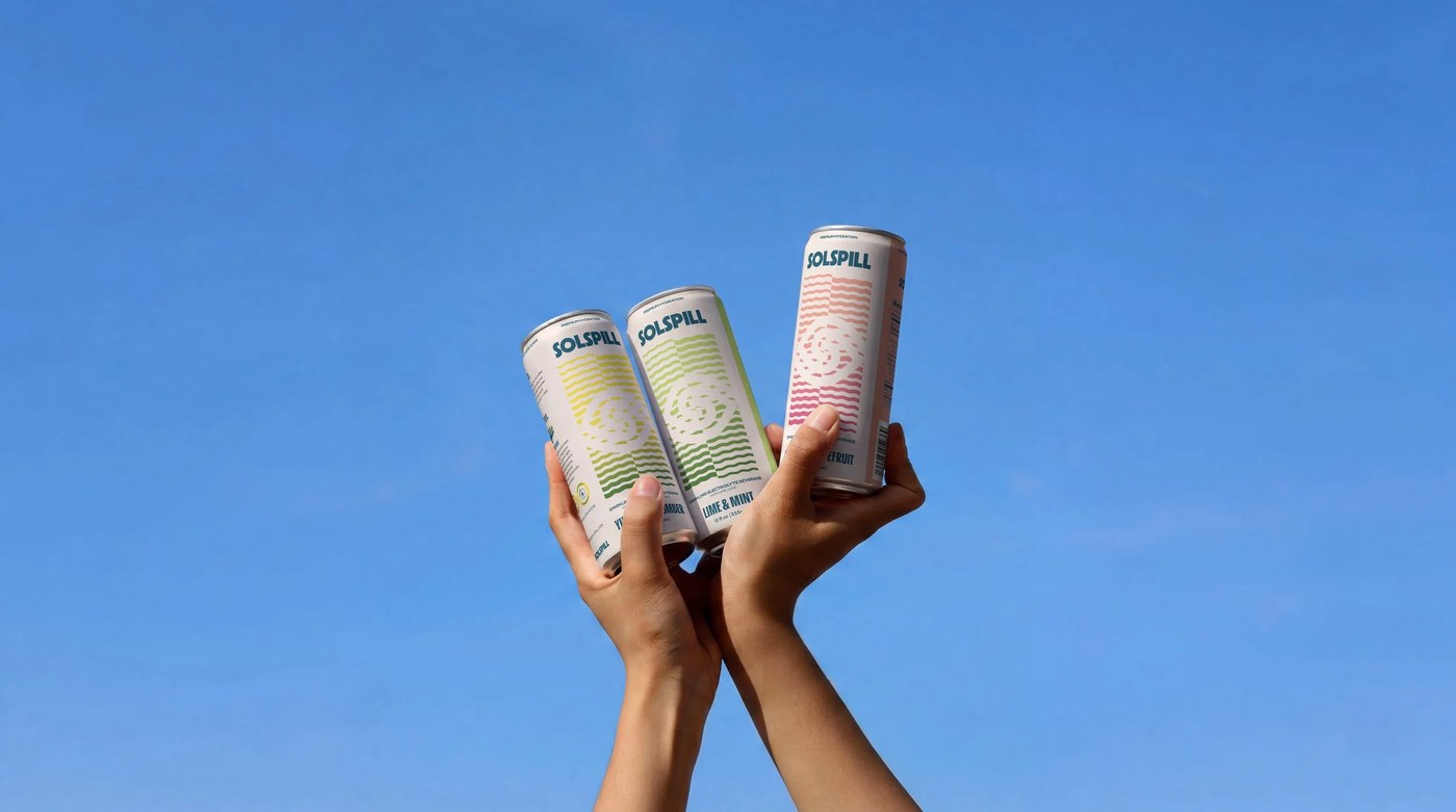 Image 4: Solspill beverage packaging design can and packaging composition by Holman Design