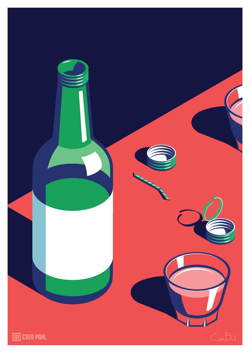 Soju bottles illustration in vector illustration poster series seoul nightlife
