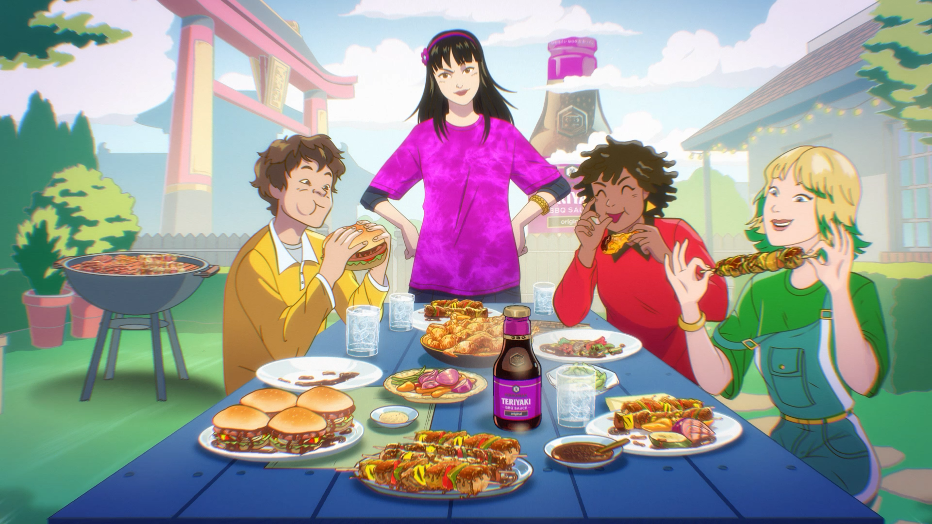 Image 4: Anime-styled frame from Hornet and Clubcamping's Kikkoman teriyaki campaign.