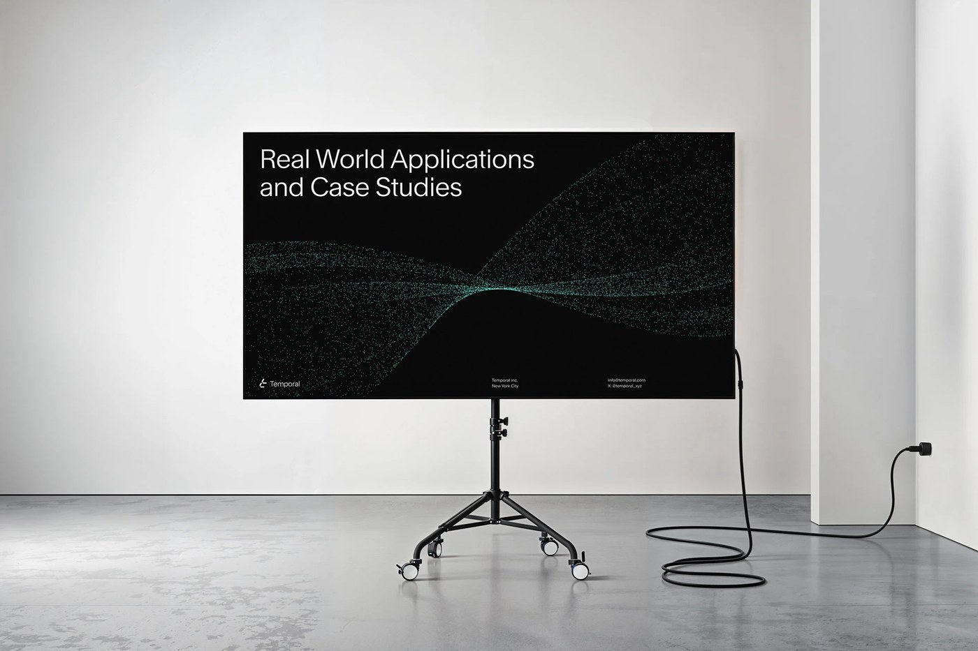 Image 4: A physical wall installation showcasing the generative brand identity in context.
