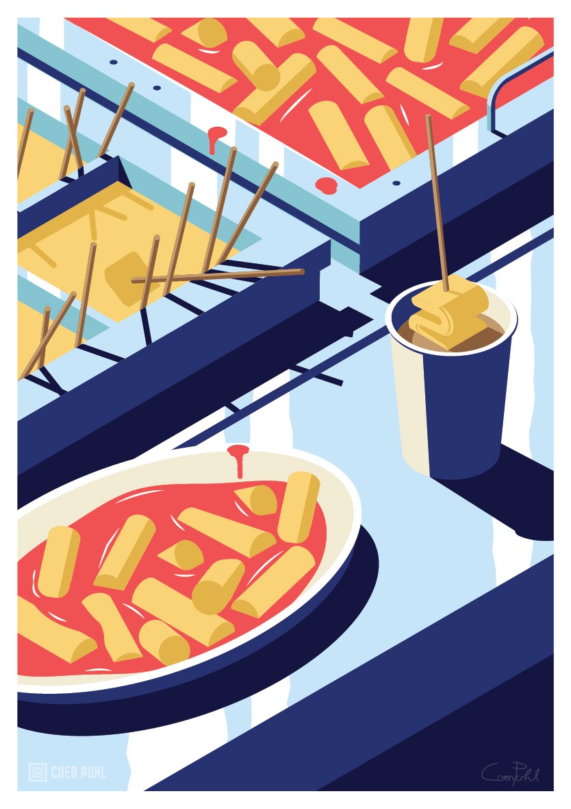Seoul orange taxis in vector illustration poster series seoul nightlife