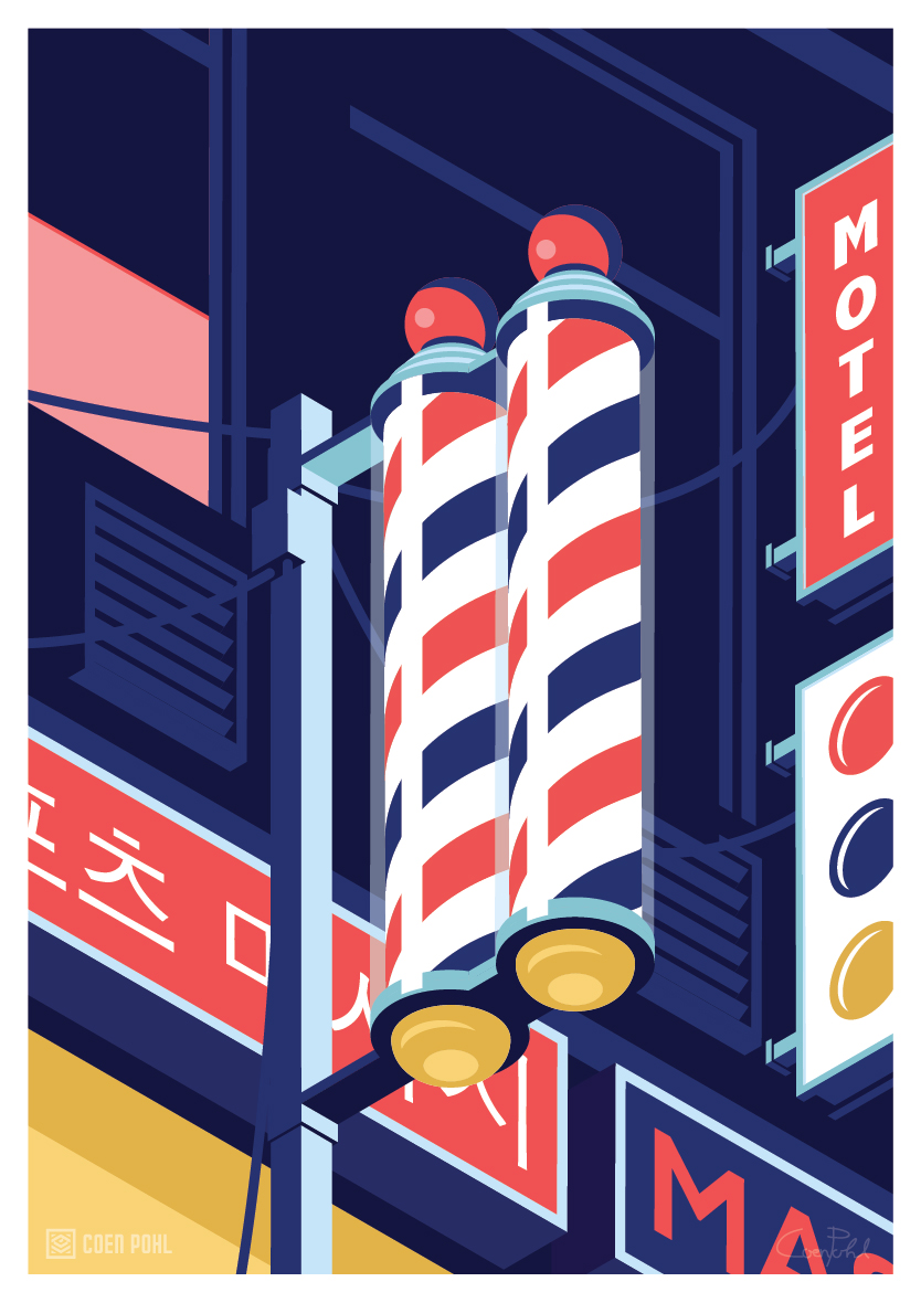 Busy subway entrance in vector illustration poster series seoul nightlife