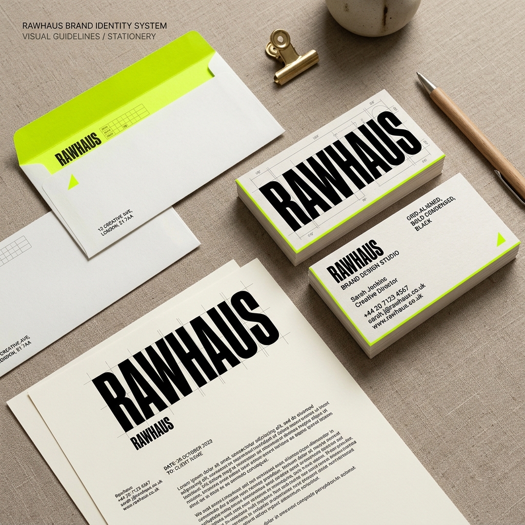 Image 3: Rawhaus food branding stationery set and grid structure