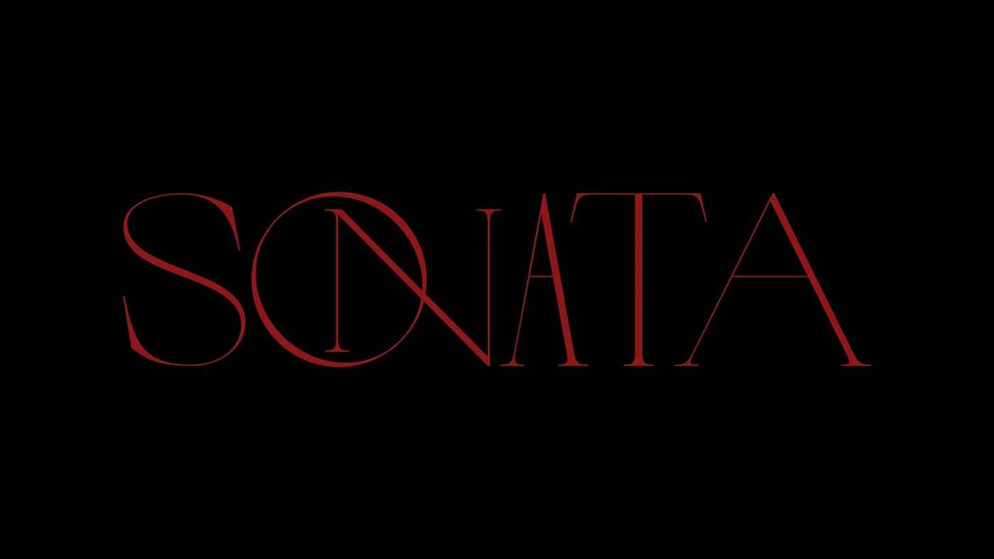 Image 1: SONATA event identity design hero — crimson Didone type on near-black by Shafiq Alam