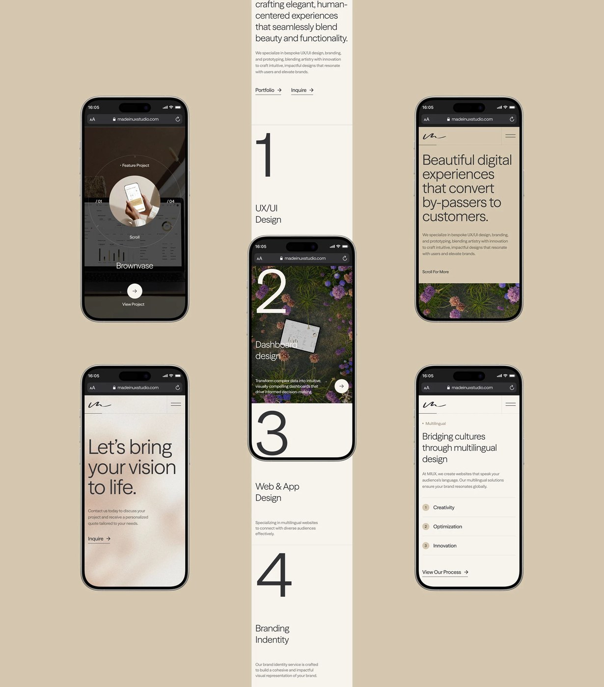 Image 5: web design portfolio agency awwwards layout featuring dark UI grids