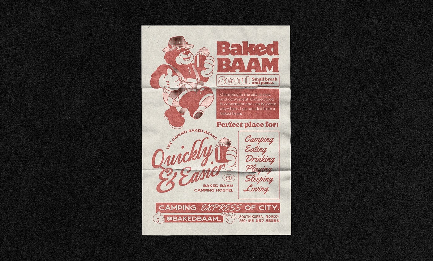 Image 3: Paper packaging bag and wrapping sheet featuring repeating custom camp character assets - bakery packaging design by Monga Design