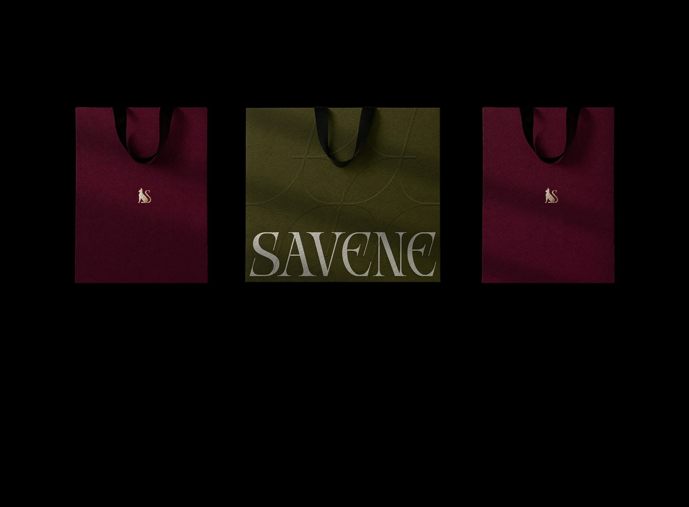 Image 3: Savene jewelry brand identity showing tactile packaging boxes and accessories
