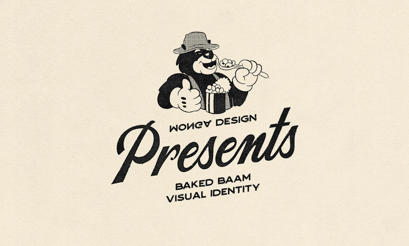 Image 2: Baked Baam metal cans and packaging containers showing product labels and typographic details - bakery packaging design by Monga Design