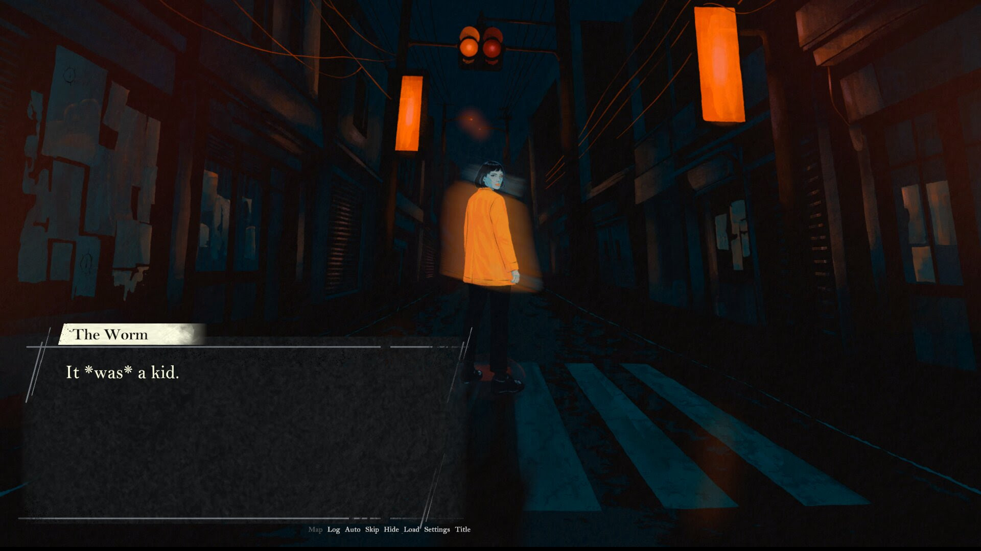 Image 12: Hand-drawn game art in orange and teal colours for the upcoming video game I Shall Name the Dead