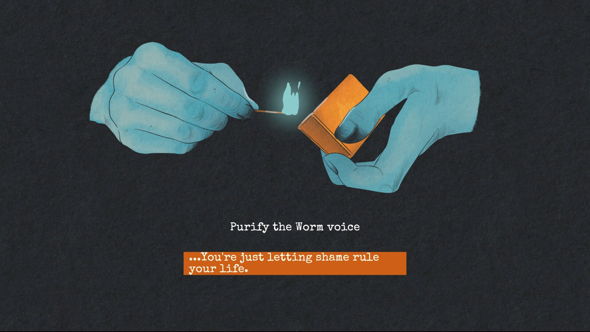 Image 10: Hand-drawn game art in orange and teal colours for the upcoming video game I Shall Name the Dead