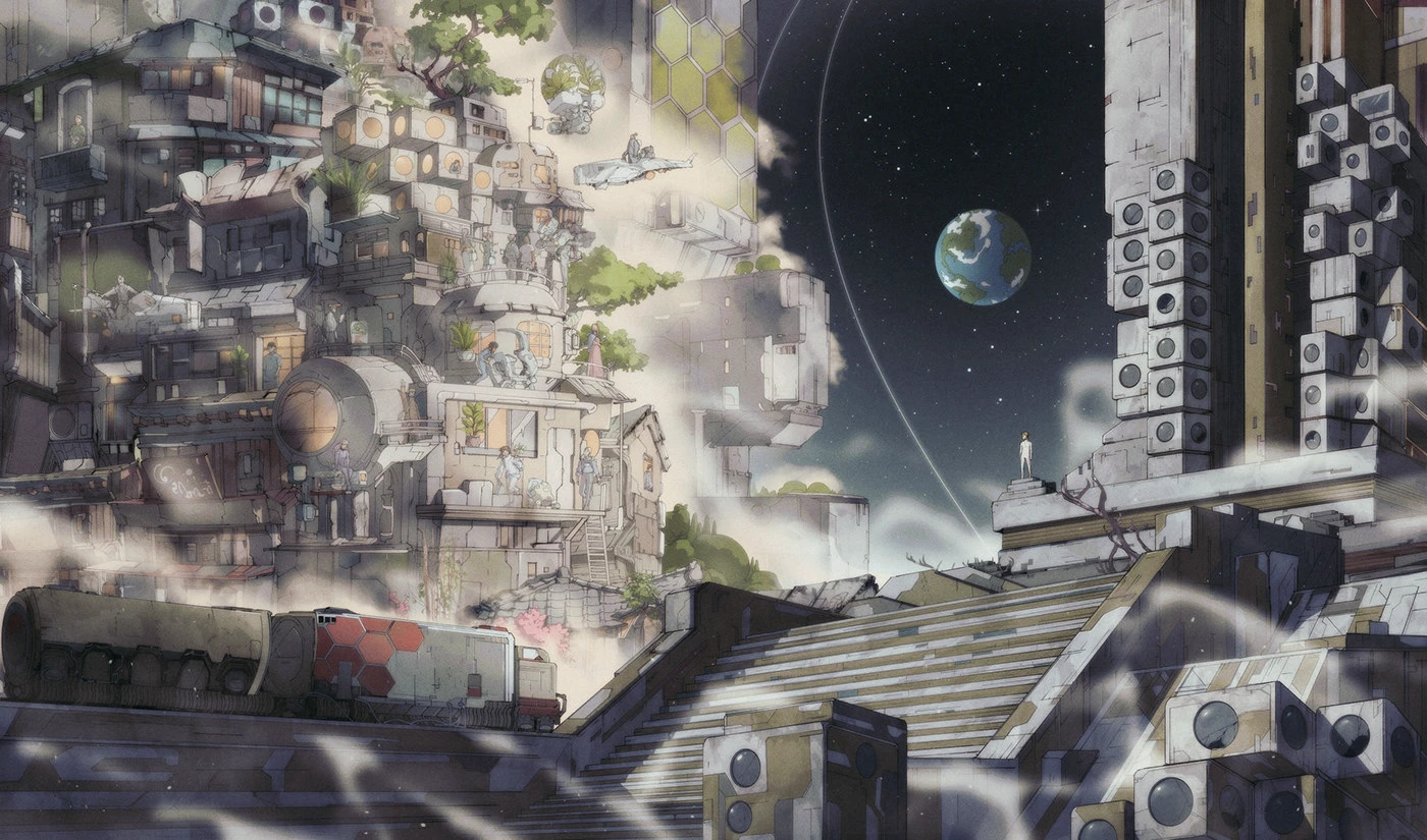 Scifi sci-fi science fiction moebius futuristic astronaut outerspace musiccover Cyberpunk solarpunk