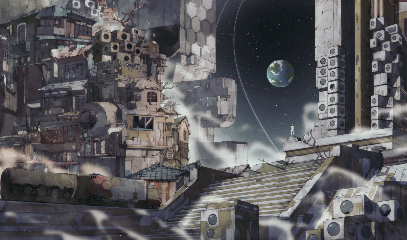 Scifi sci-fi science fiction moebius futuristic astronaut outerspace musiccover Cyberpunk solarpunk